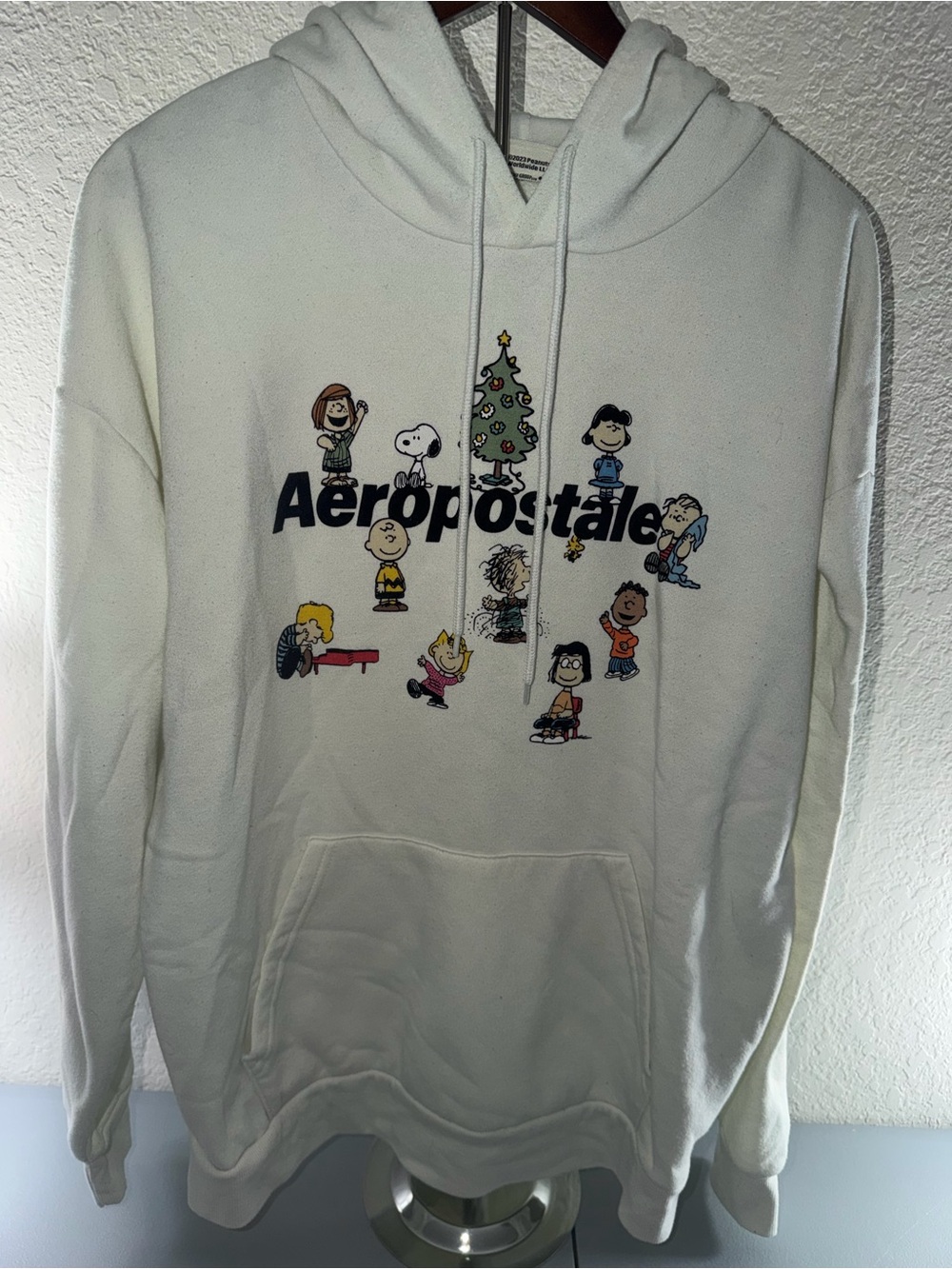 Aeropostale White Peanuts Holiday Graphic Hoodie